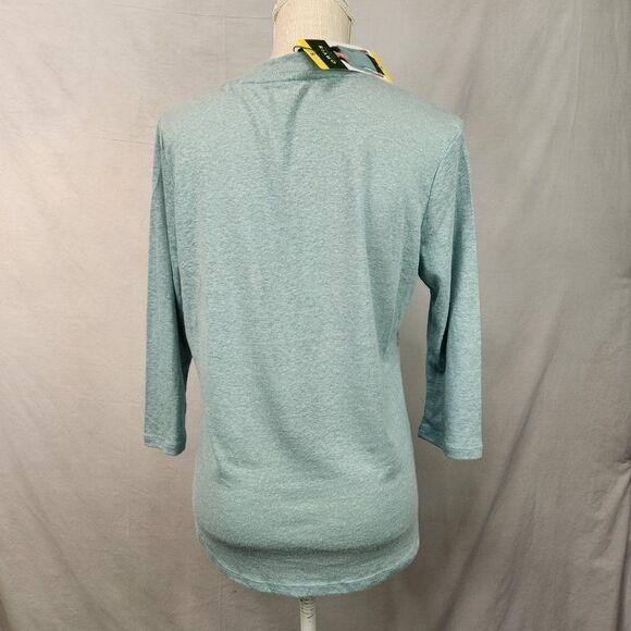 NWT Orvis Women's V Neck 3/4 Sleeve Relaxed Fit Linen Blend Top S Ether Green - Picture 2 of 10